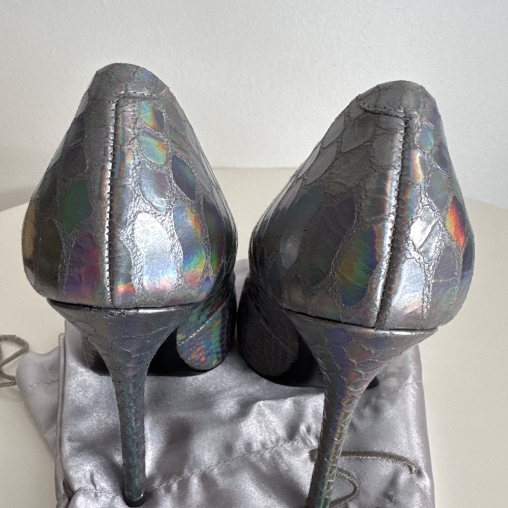 Giuseppe Zanotti Silver Iridescent Metallic Heels Size 5 EUC 4.25" Stiletto - Picture 7 of 17